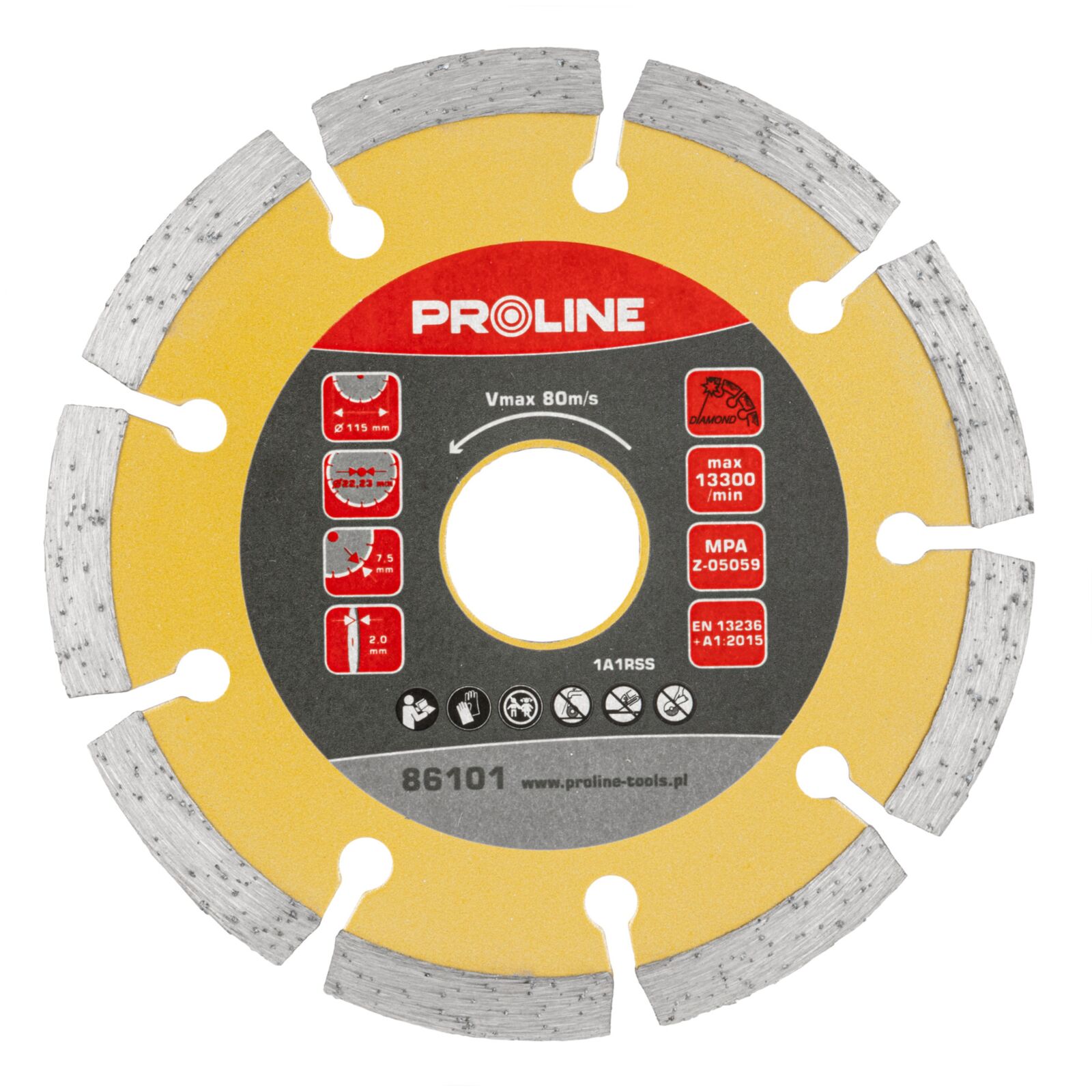 PROLINE TOOLS Segmenterad Diamantskiva 115 mm, Tjocklek 2.0 mm, Arbetsdjup 7.5 mm, 22.23 mm, Proline