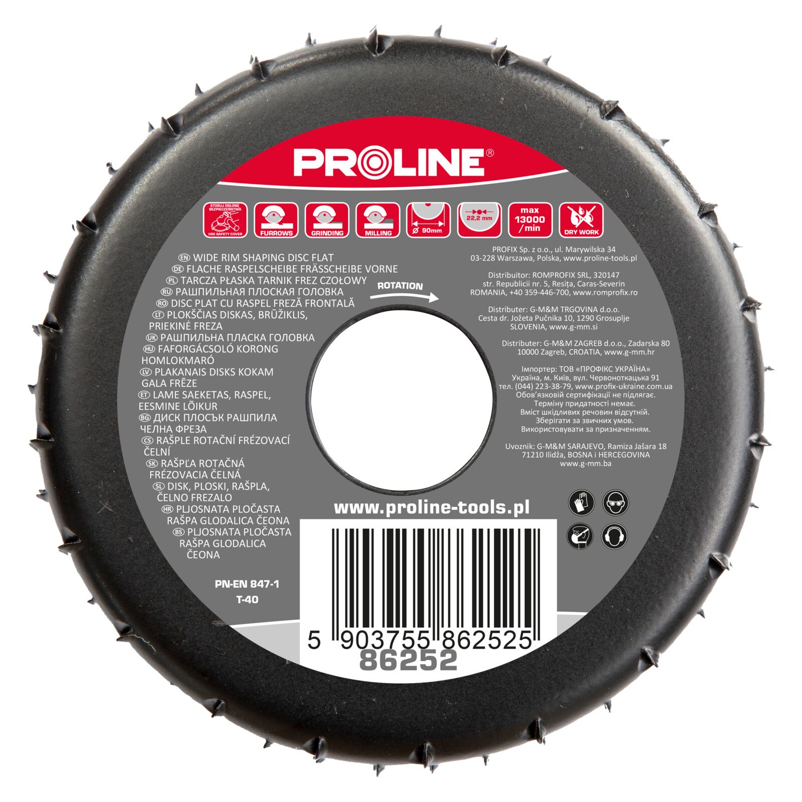PROLINE TOOLS Bred Fälgformningsskiva Flat 120 mm, Proline