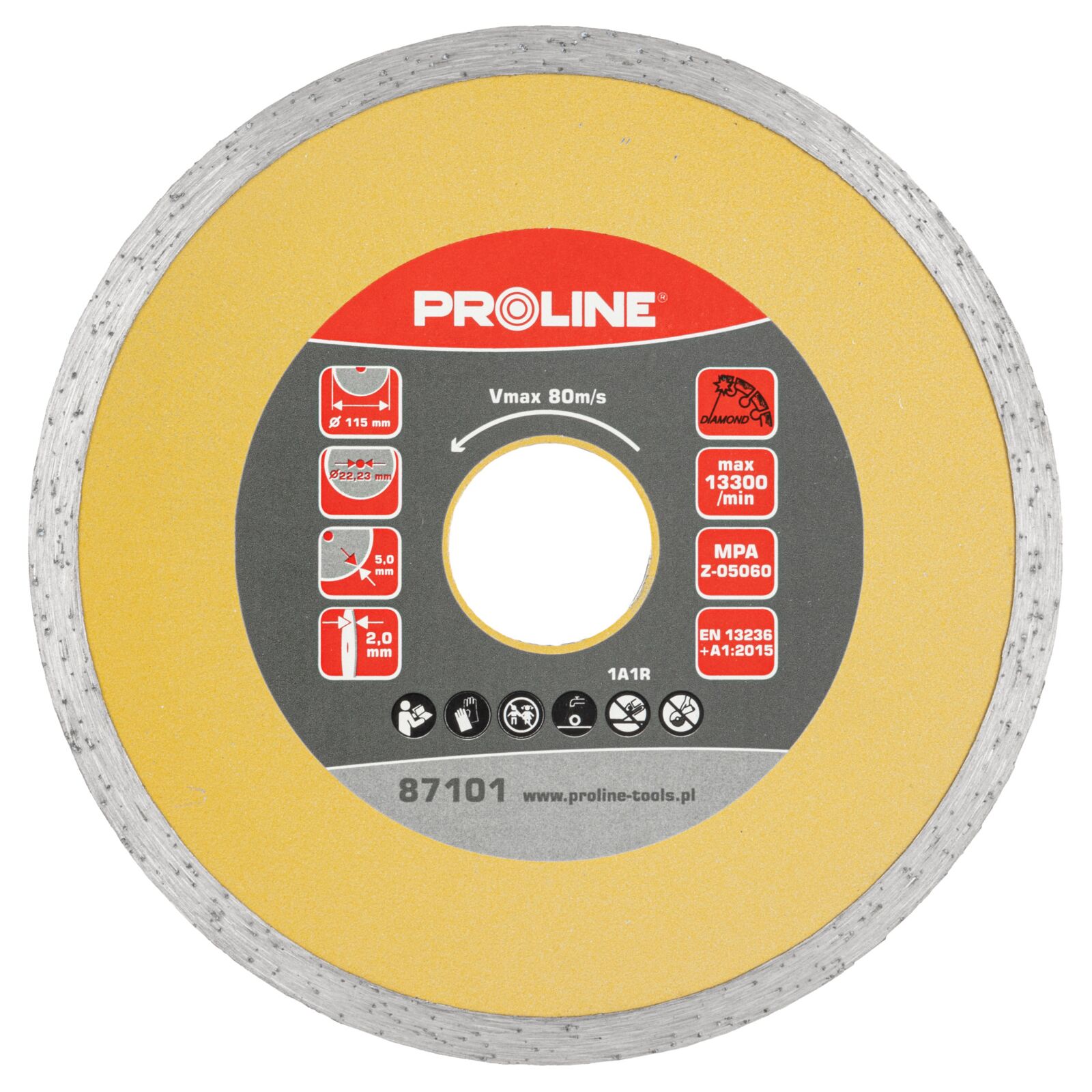 PROLINE TOOLS Kontinuerlig Diamantskiva 115 mm, Tjocklek 2.0 mm, Arbetsbredd 5.0 mm, Hål 22.23 mm, Proline