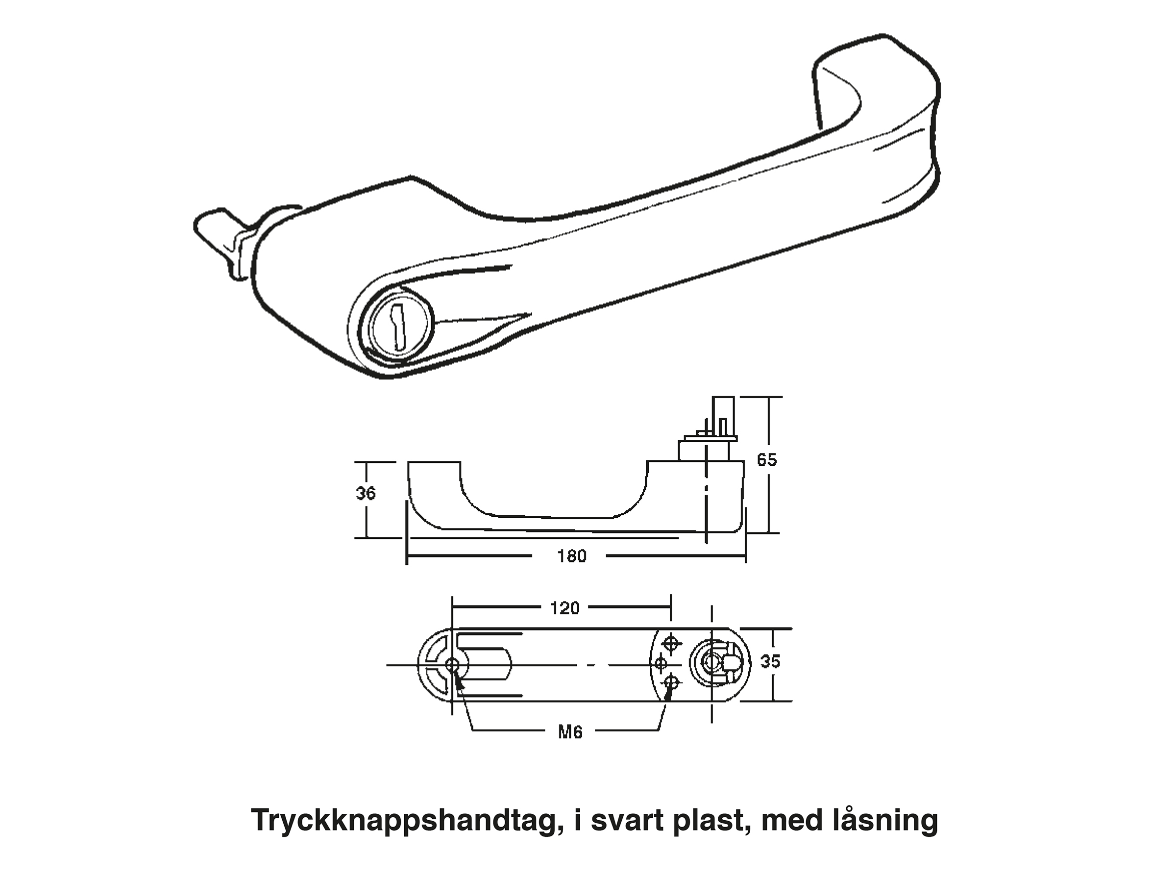 Tryckknappshandtag med lås svart plast, samma nyckelnr. - 2