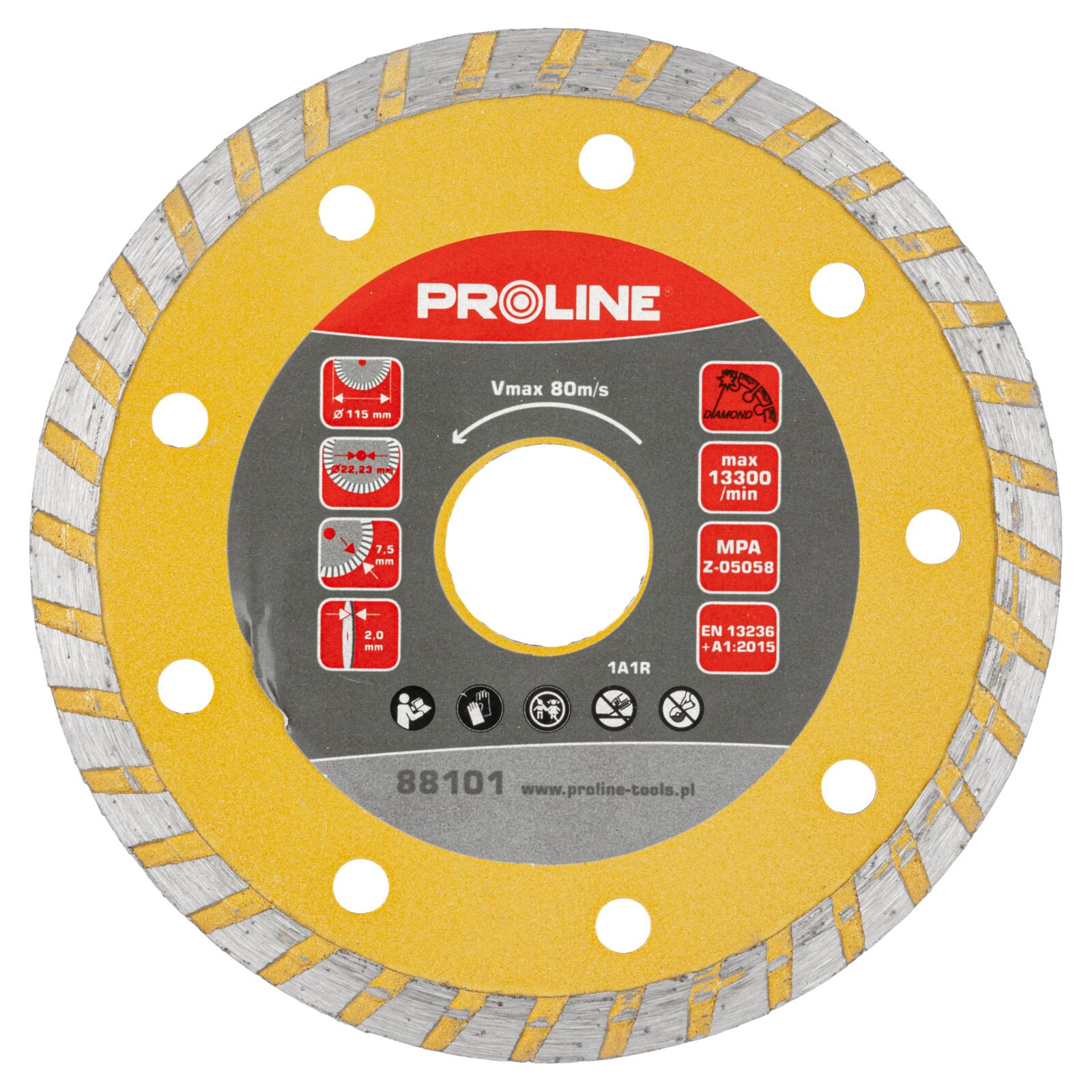 PROLINE TOOLS Turbo Diamantskiva 115 mm, Tjocklek 2.0 mm, Diameter 7.5 mm, 22.23 mm, Proline