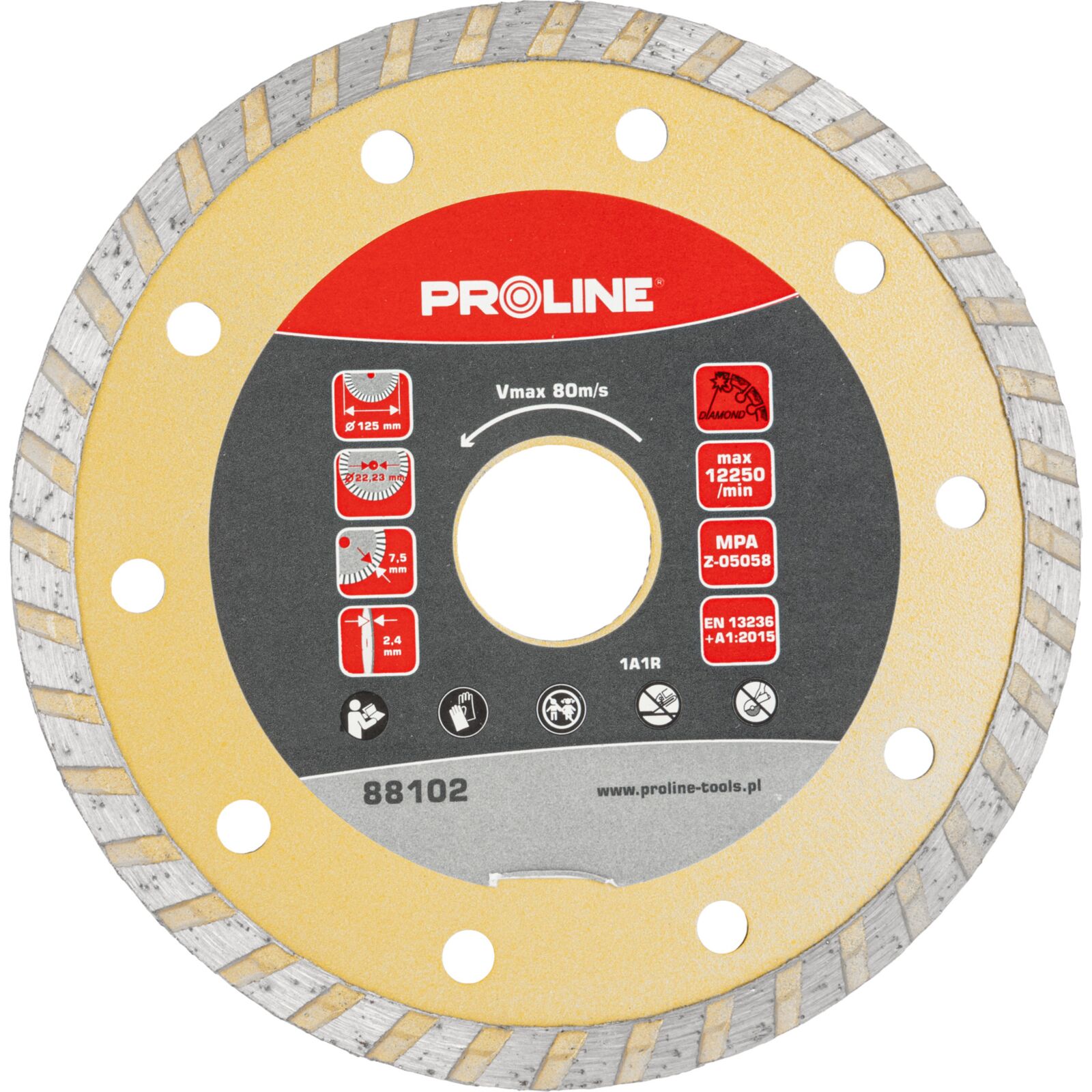 PROLINE TOOLS Turbo Diamantskiva 125 mm, Tjocklek 2.4 mm, Diameter 22.23 mm, Proline