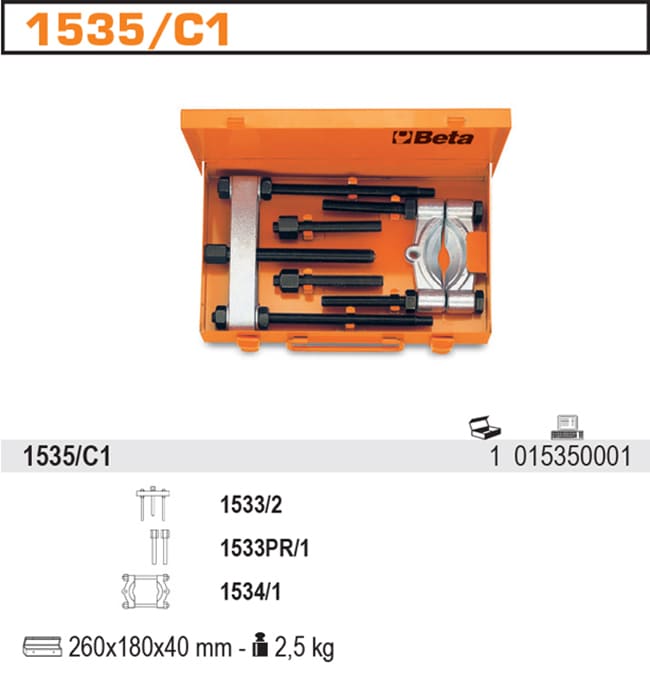 Avdragare Sats 5–220 mm med Förlängare och Separator, BETA Tools (Storlek (mm) : 1) - 3