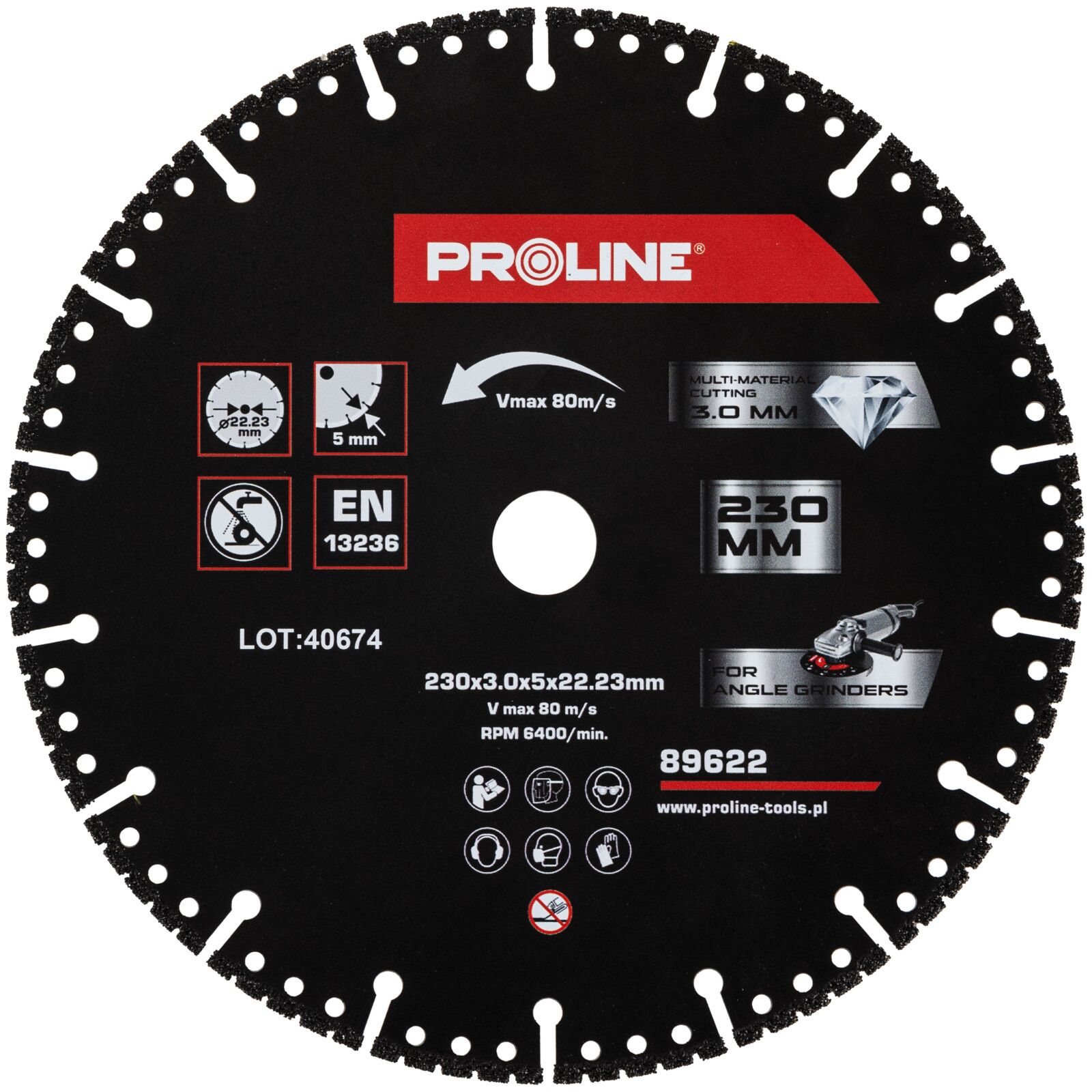 PROLINE TOOLS Diamantskärskiva Multi-Material 230 mm, Tjocklek 3.0 mm, Innermått 22.23 mm, Proline