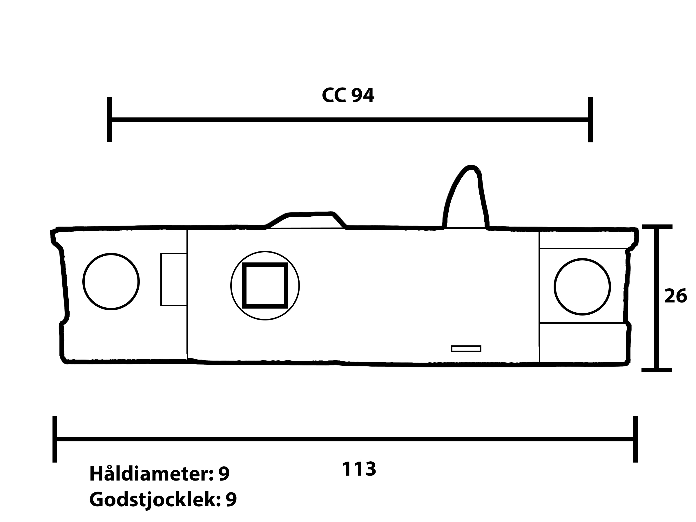 Tungregel med hake 113 mm höger - 3