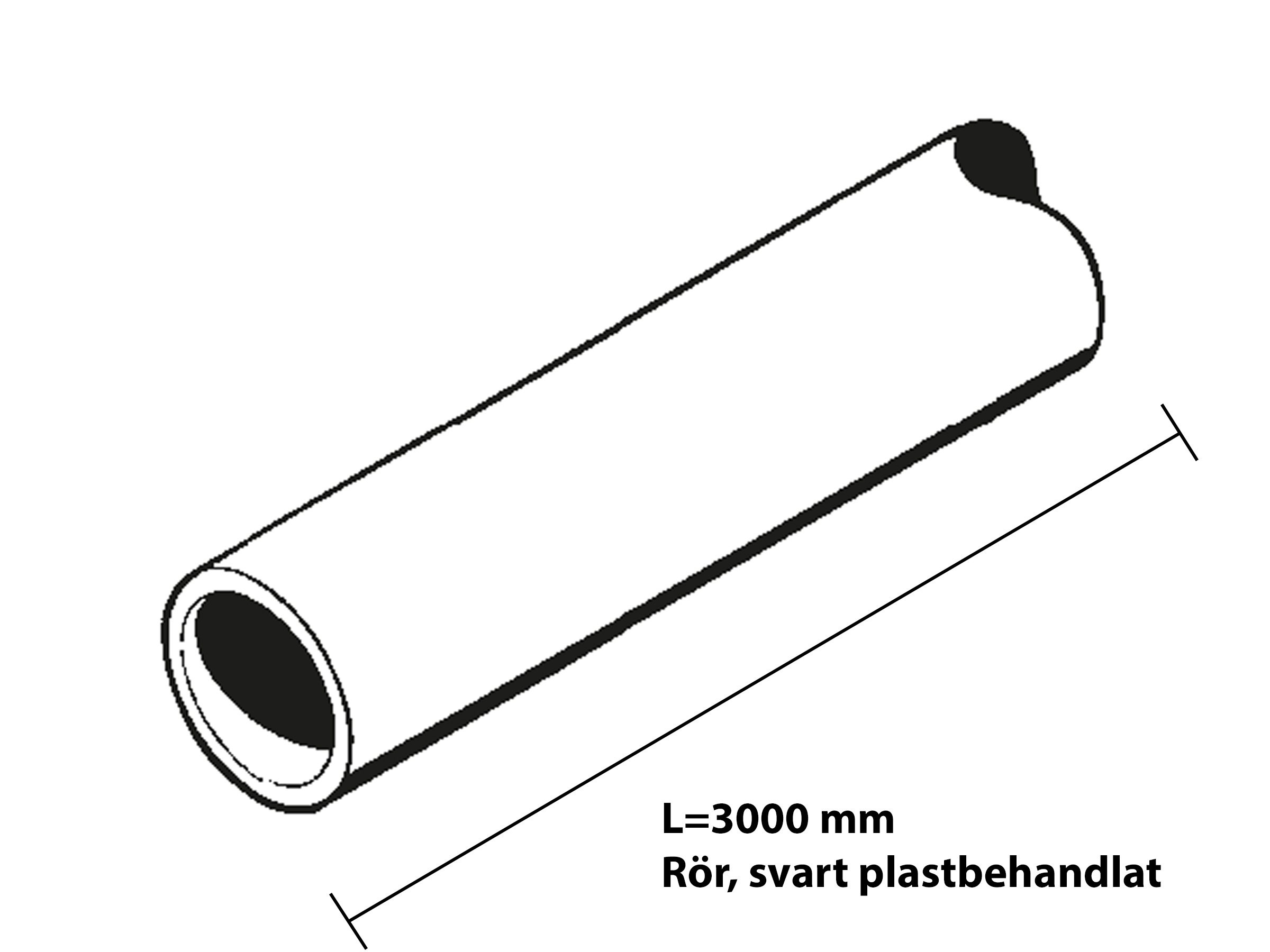 Rör svart plastöverdraget, L=3000 mm, D=23 mm - 2