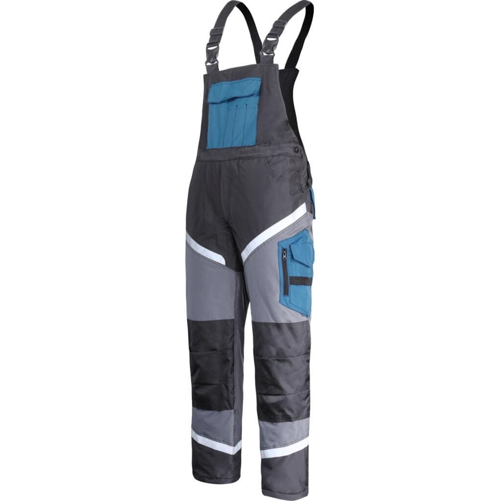 LahtiPro Hängselbyxor, Vadderade Arbetsbyxor, Svart-Grå-Turkos, CE, LAHTI (Storlek : 2XL)