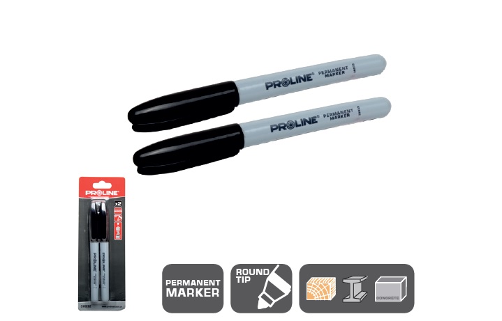 PROLINE TOOLS Permanent Markörer Bullet 2st, Svart, Butiksförpackning, Proline