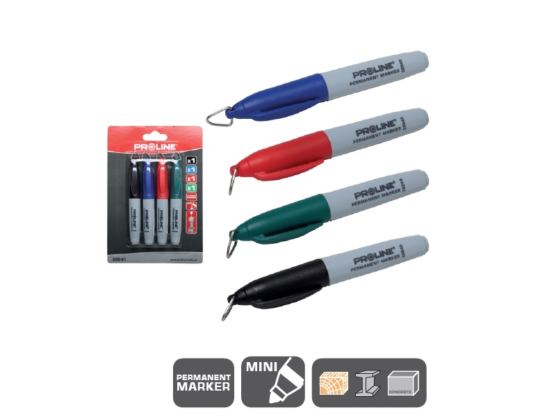 PROLINE TOOLS Permanentpenna MINI 4st (svart, blå, röd, grön), Proline