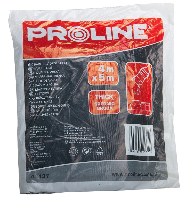 PROLINE TOOLS Tjockt skydd för målarfärg 4 x 5m, LDPE, Proline