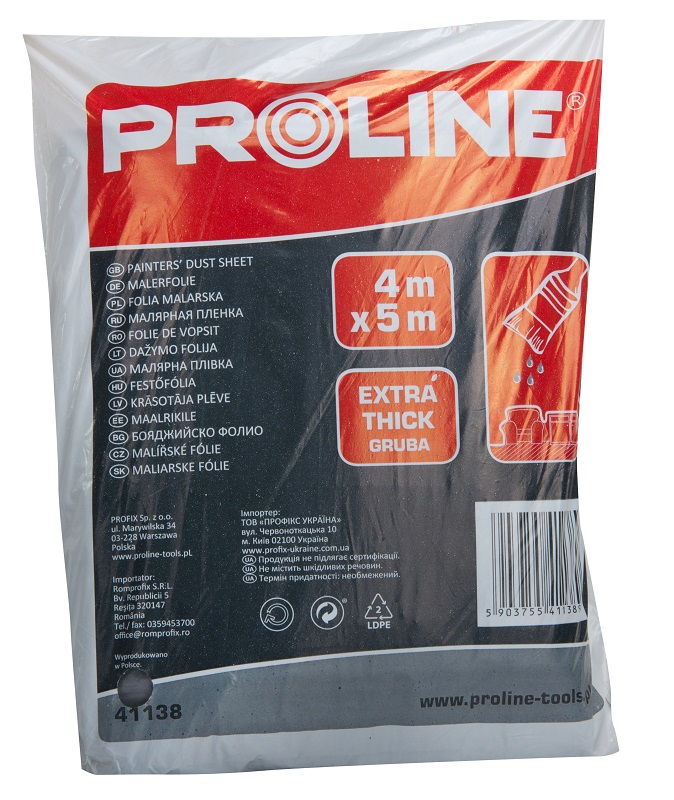 PROLINE TOOLS Extra tjockt skydd för målarfärg 4 x 5m, LDPE, Proline
