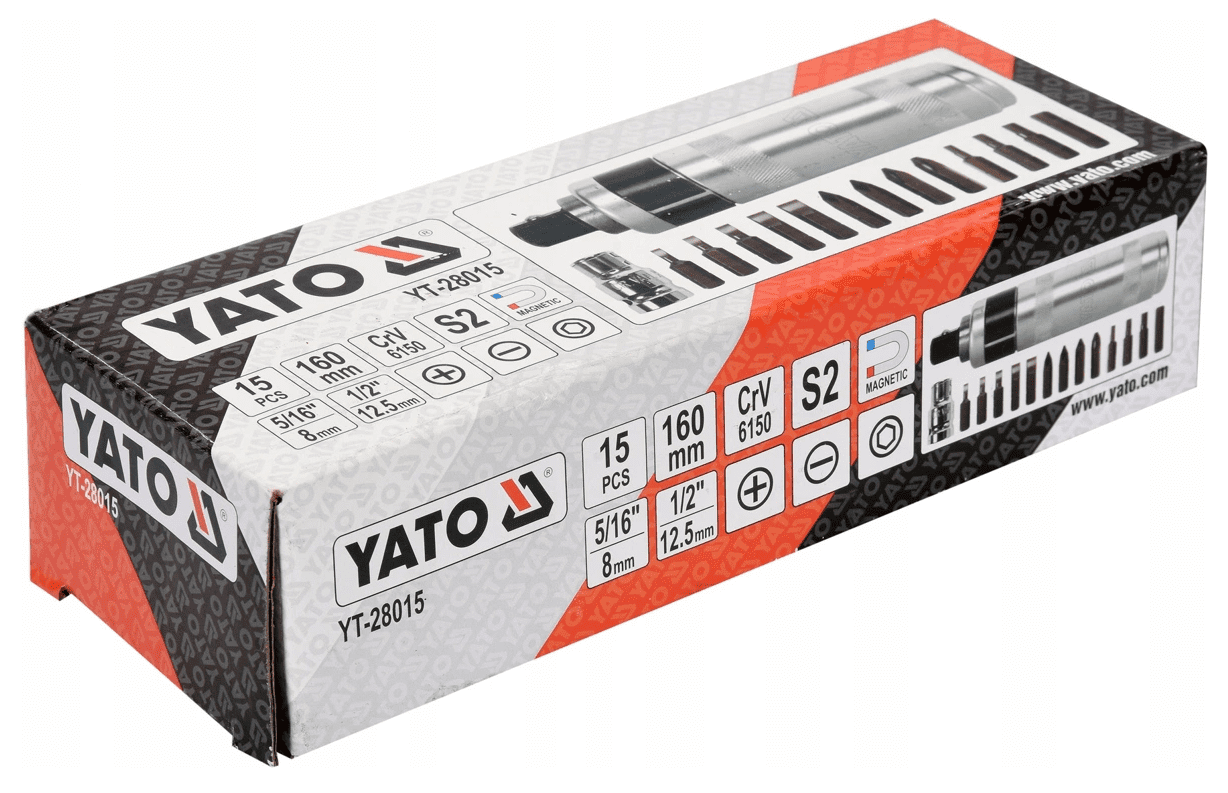 Yato Kraftbits med magnetiskt handtag 160 mm, sats 15 delar i metallbox - 5