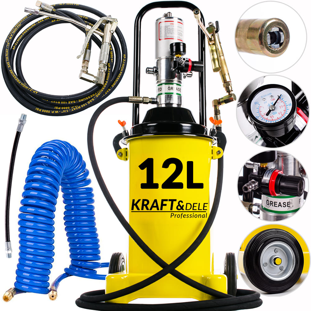 KRAFT&DELE Smörjpump 12L tryckluftsdriven, komplett sats med tillbehör