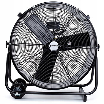 Kraftfull industrifläkt 61 cm (24) 220W, golvmodell med hjul, svart pulverlackad, 1300rpm, 12000 m3/h, Powermat REA - DEMO EX