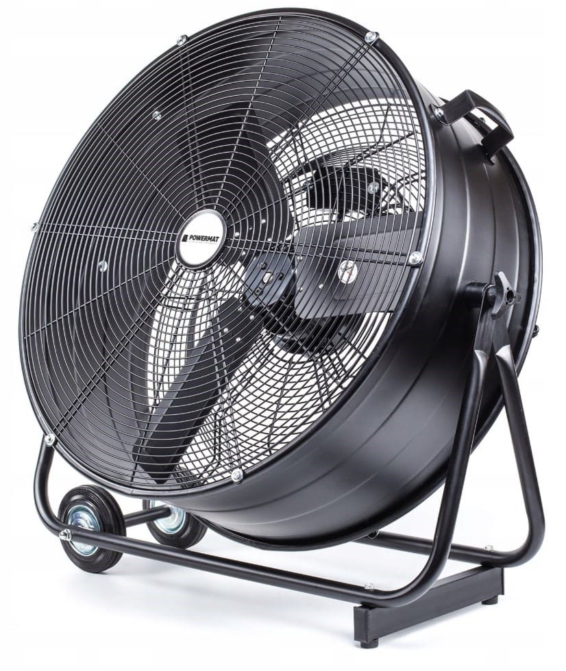 Kraftfull industrifläkt 61 cm (24) 220W, golvmodell med hjul, svart pulverlackad, 1300rpm, 12000 m3/h, Powermat REA - DEMO EX