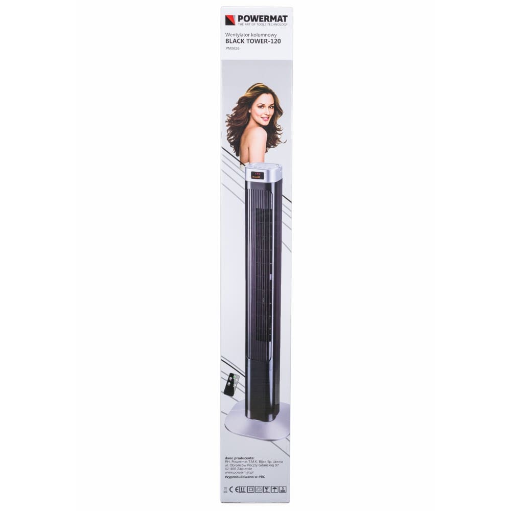 Tornfläkt, pelarfläkt 121 cm, tyst exklusiv stående fläkt, golvfläkt med fjärrkontroll, 90W, svart, Powermat Black Tower - 11