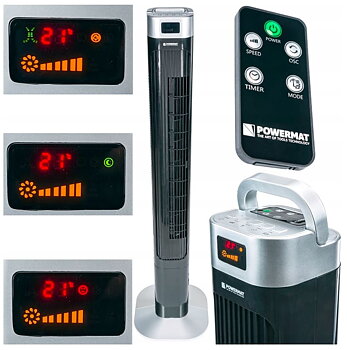 Tornfläkt, pelarfläkt 121 cm, tyst exklusiv stående fläkt, golvfläkt med fjärrkontroll, 90W, svart, Powermat Black Tower
