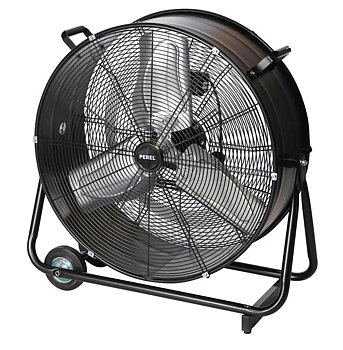 Kraftfull industrifläkt 60 cm (24) 330W, trumfläkt golvmodell med hjul, svart pulverlackad, 7128 m³/h, Perel