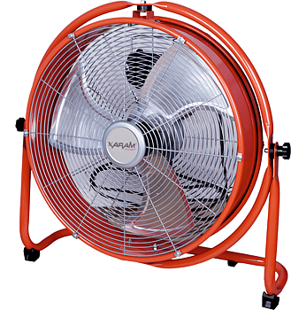 Kraftfull industrifläkt 140W, trumfläkt golvmodell, orange pulverlackad, 53 cm (20) 7200m3/h, Xaram