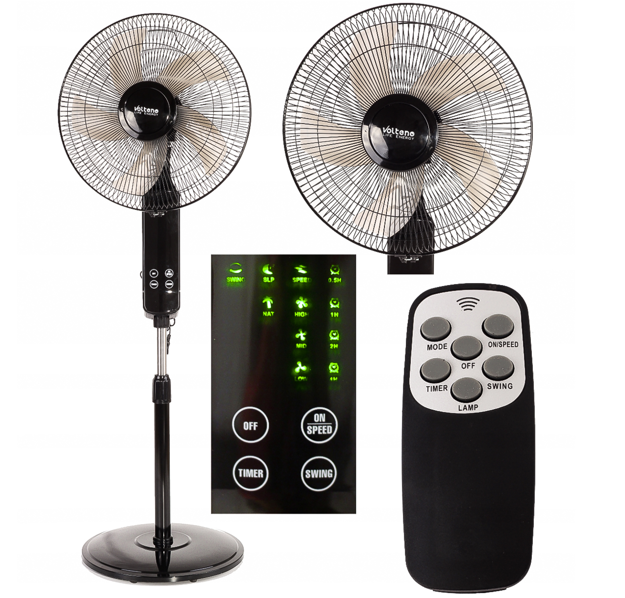 Övriga 3 Golvfläkt med fjärr, tyst och stabil, 3 hastigheter, teleskopfot, 39 cm 50W 125 cm hög Volteno