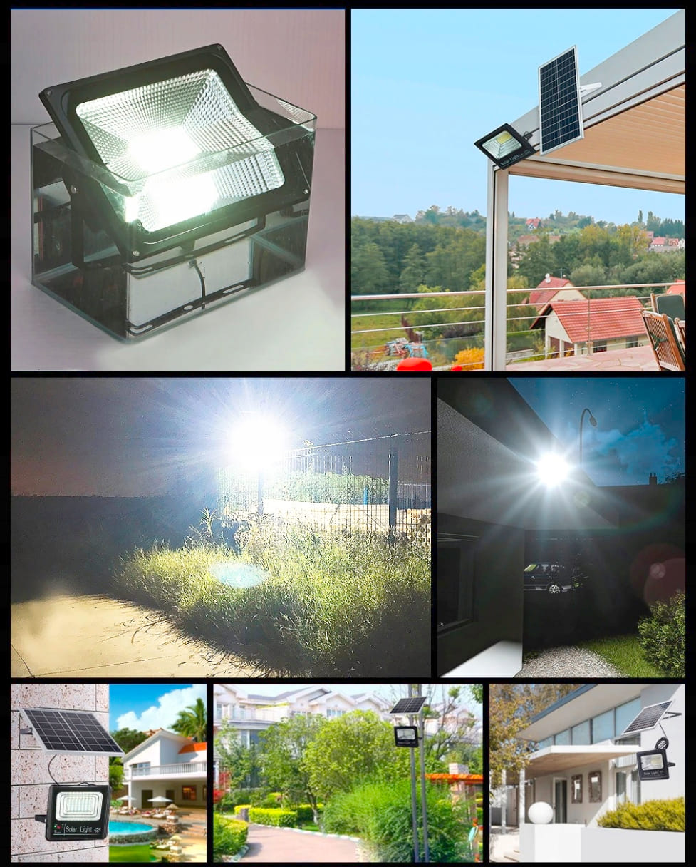 Strålkastare 216 LED 100W 6000 LM med solpanel och fjärrkontroll, IP65, slim - 2