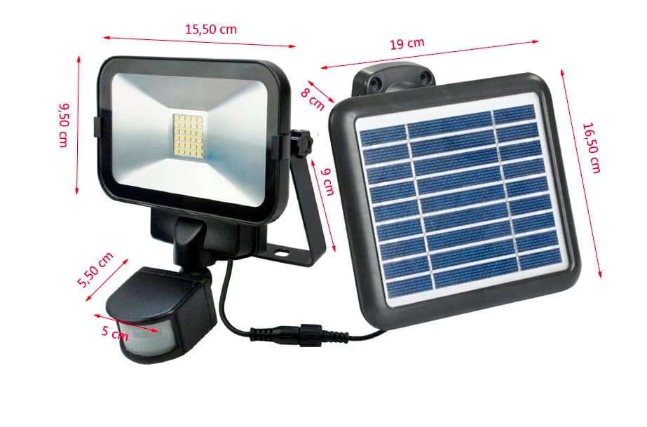 Kompakt LED strålkastare 500 LM av hög kvalitet, med solpanel, rörelsesensor, multifunktion, IP65, slim, Capral - 6