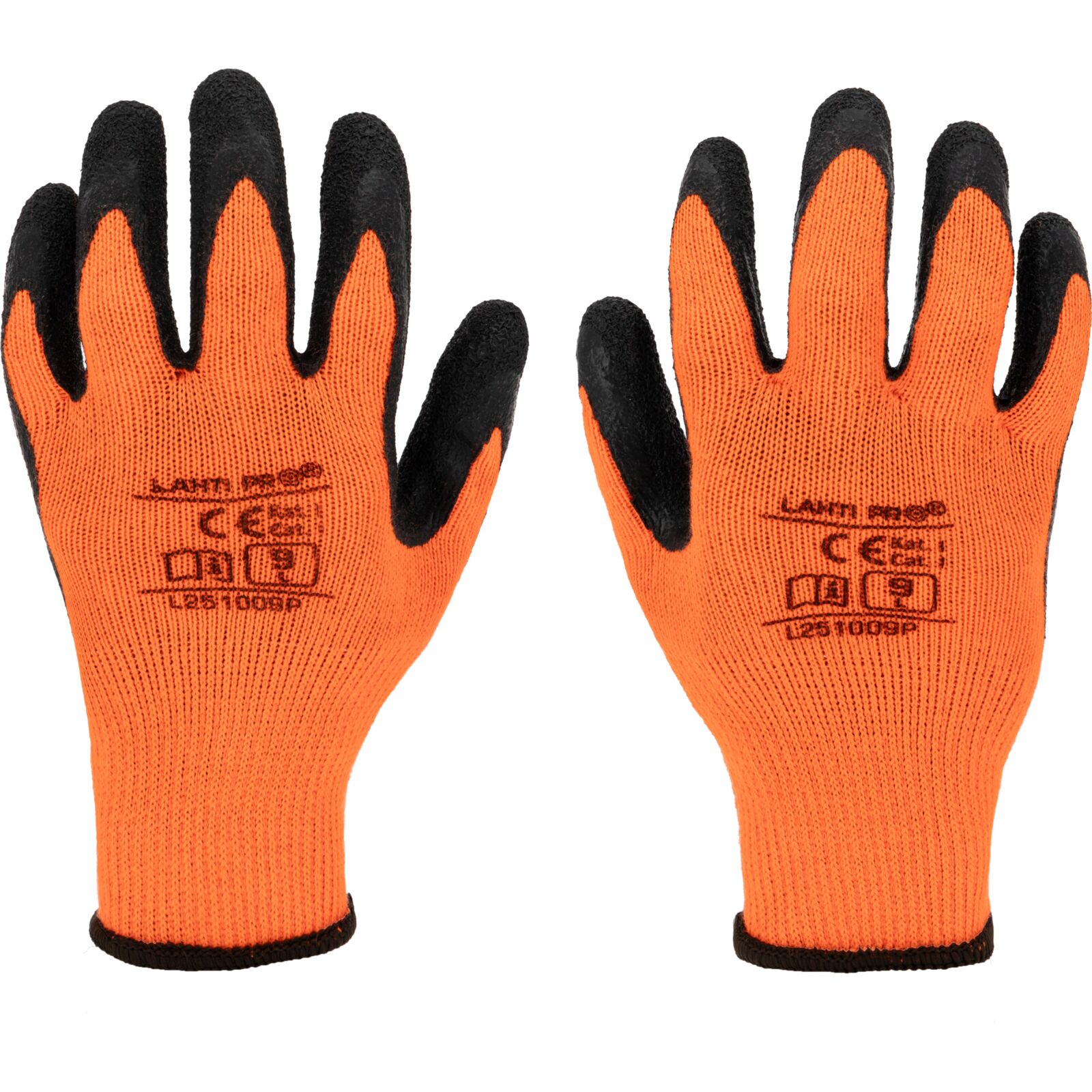 LahtiPro Handskar, vinterhandskar, latexbelagda vadderade skyddshandskar, svart-orange, CE, LAHTI (Handskestorlek : 9 [L] Handlängd 19,2cm Omkrets 22,9cm)