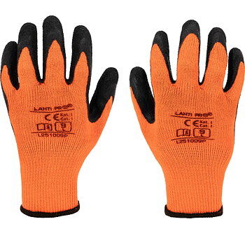 LahtiPro Handskar, vinterhandskar, latexbelagda vadderade skyddshandskar, svart-orange, CE, LAHTI (Handskestorlek : 10 [XL] Handlängd 20,4cm Omkrets 25,4cm)