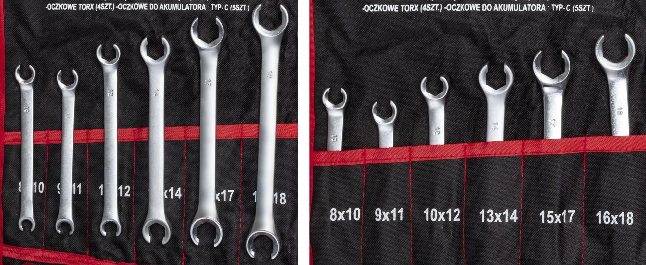 Nyckelsats 47 delar - kombinycklar, TORX, bromsnycklar, CRV stål, för professionell bruk, tygetui med fickor - 6
