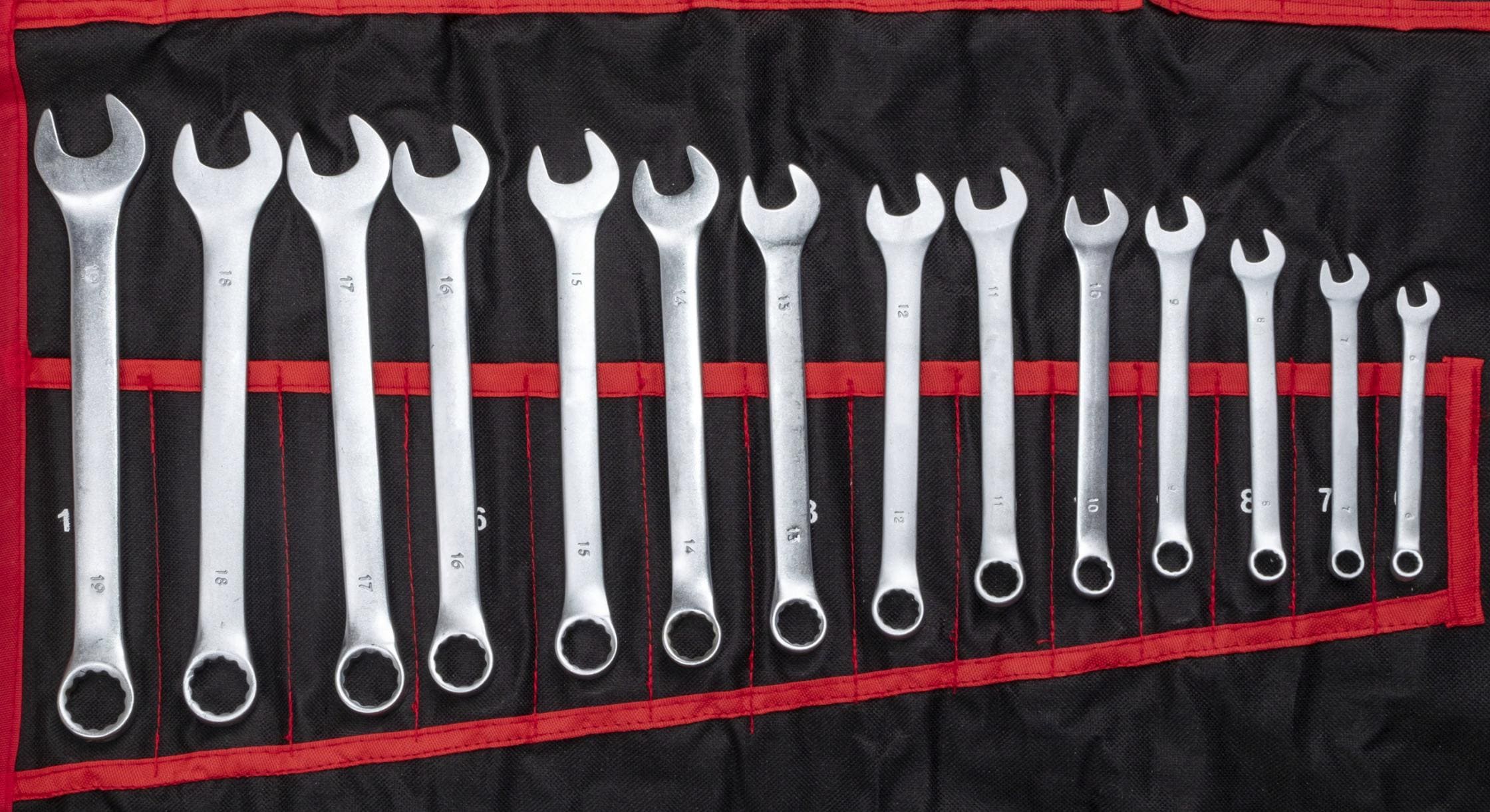 Nyckelsats 47 delar - kombinycklar, TORX, bromsnycklar, CRV stål, för professionell bruk, tygetui med fickor - 8
