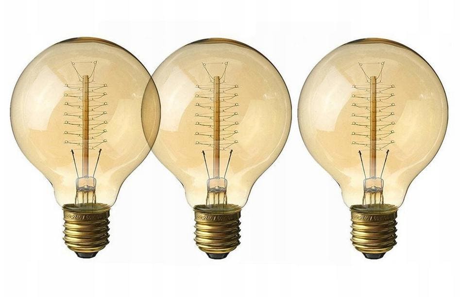 Vintage glödlampor E27 G8040W Edison 160lm, 2200K varmt gulaktigt ljus, 3st
