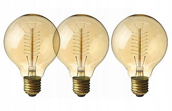 Vintage glödlampor E27 G8040W Edison 160lm, 2200K varmt gulaktigt ljus, 3st