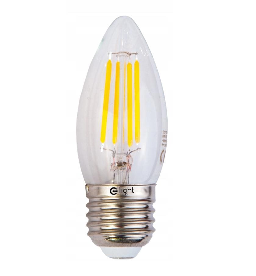 Vintage glödlampor LED E27 C37 4W 400lm, 2700K varmt gulaktigt ljus, 4st