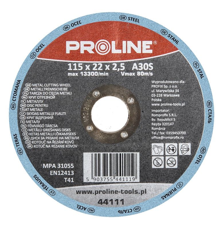 PROLINE TOOLS Kapskiva för metall 180 x 2.5 x 22 mm, T41, A30S, Proline