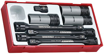Momenthylssats 3/8, 1/217-19-21 mm, 8 delar (slaghylsor) med torsionsstavar 90-140Nm, hjulmutterhylsor m.m. TENG Tools