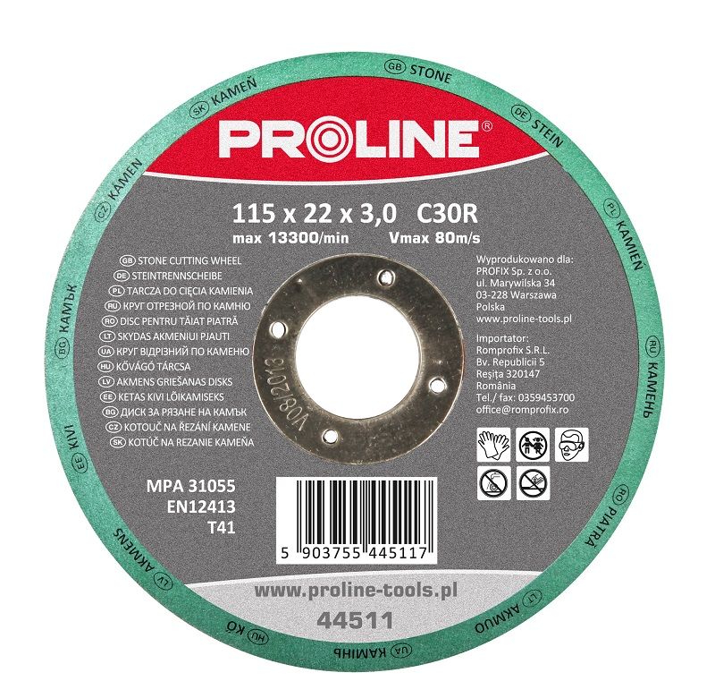 PROLINE TOOLS Skärskiva för Sten, T41, 125 mm x 3.0 mm x 22 mm, C30S, Proline