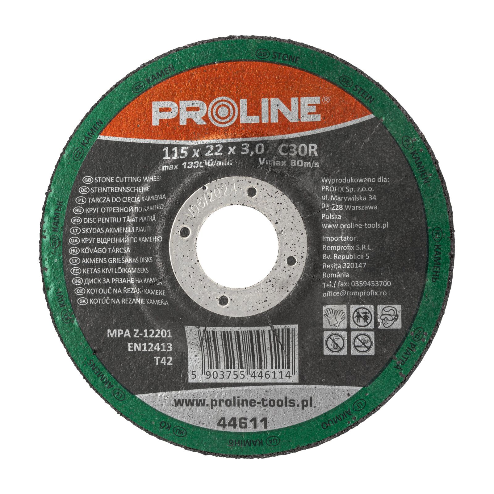 PROLINE TOOLS Cutting Disc for Stone Depressed. T42, 115 x 3.0 x 22C30R Proline - 2
