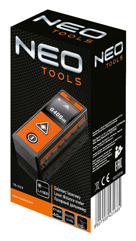 Avståndsmätare laser 40m, tryckskärm, NEO Tools - 4