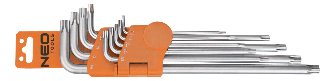 Insexnycklar TORX med hål, 5-kantiga l-nycklar, sats 9 st. TS10 - TS50, S2, NEO Tools - 5