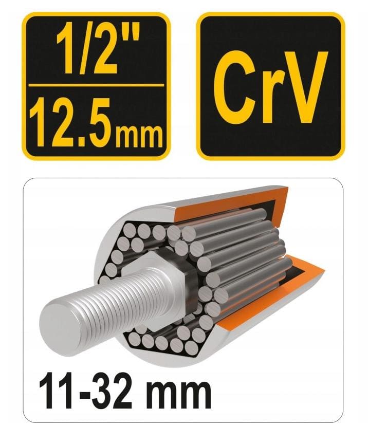 Universalhylsa 3/87-19 mm, 53 mm lång CrV, krafthylsa, Vorel - 2