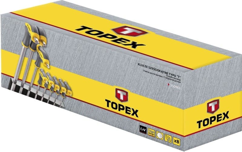 Insexnycklar, sats 9st, sexkantiga med T-handtag 2-10 mm CrV, inkl. hållare, TOPEX - 2