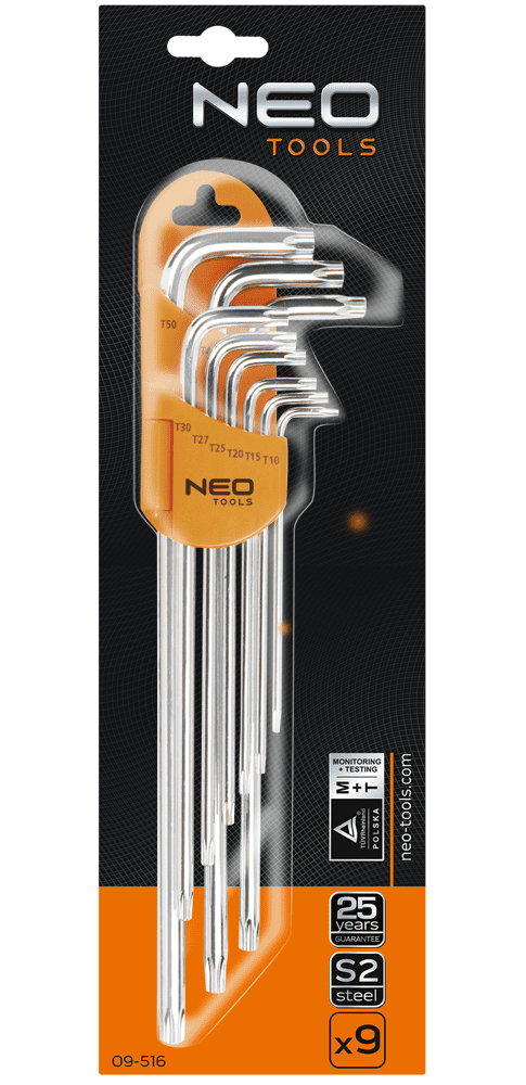 Insexnycklar TORX magnetiska, l-nycklar, sats 9 st. T10 - T50, S2, NEO Tools - 2