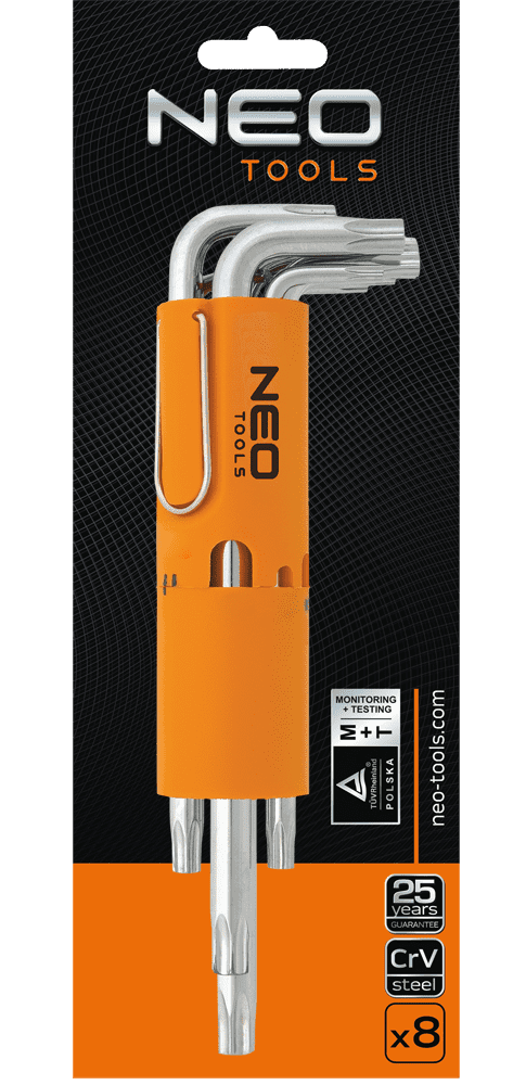 Insexnycklar TORX sexkant långa med hål, l-nycklar, sats 9 st. T10 - T50, S2, NEO Tools - 2