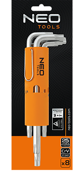 Insexnycklar TORX sexkant långa med hål, l-nycklar, sats 9 st. T10 - T50, S2, NEO Tools