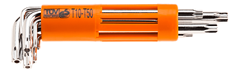 Insexnycklar TORX sexkant långa med hål, l-nycklar, sats 9 st. T10 - T50, S2, NEO Tools