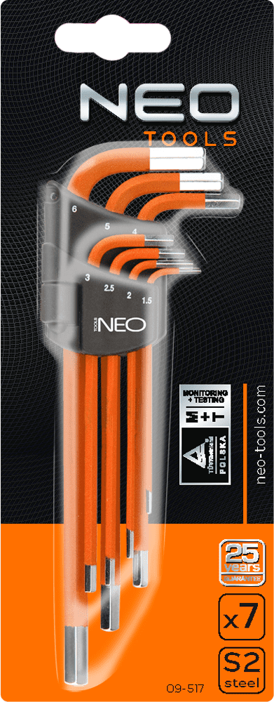 Insexnycklar sexkant, l-nycklar, sats 7 st. 1-6 mm, S2, NEO Tools - 2