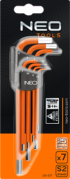 Insexnycklar sexkant, l-nycklar, sats 7 st. 1-6 mm, S2, NEO Tools