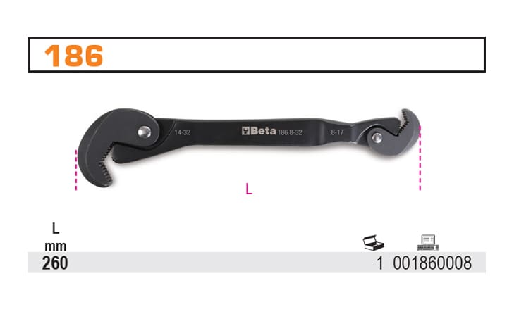 Skruvtång Självåtdragande 8-32 mm 260 mm, Mycket Kraftig Polygrip Rörtång, BETA Tools - 9