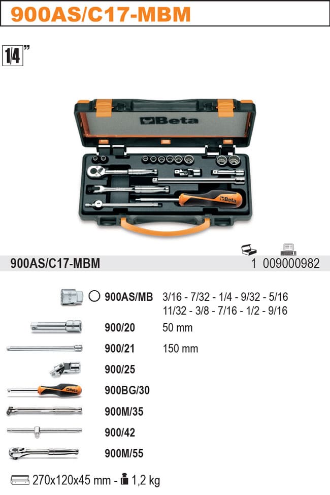 Hylsnyckelsats 112-kants 3/16-9/1617 delar med tillbehör, BETA Tools - 2