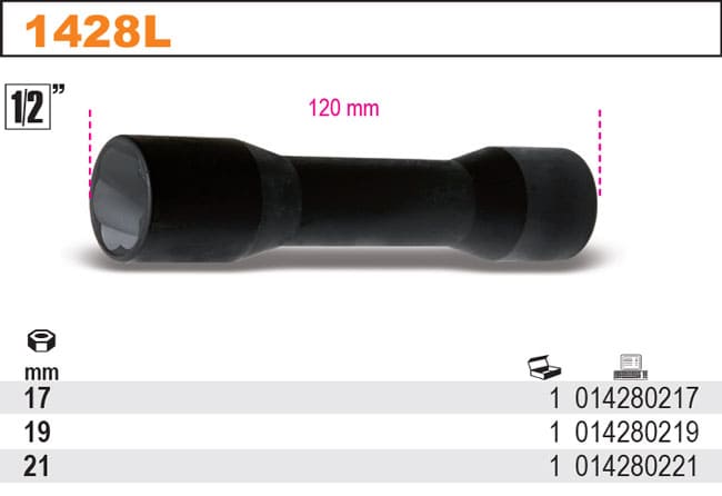 BETA TOOLS Skärande hylsa 1/2 3st, för skadade högervridna muttrar, sats med 17 mm, 19 mm, 21 mm, BETA - 3
